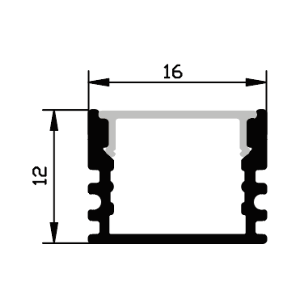 Calha Alumínio sem Abas Para Fita LED Com Difusor L16mm*H12mm 2 Metros