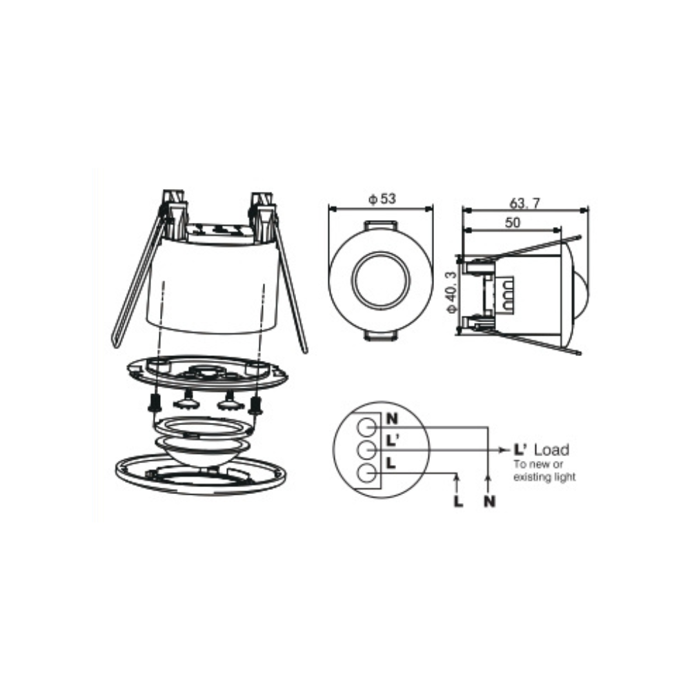 Sensor de Movimento Encastre Com Deteção de 360º Para Interior IP20