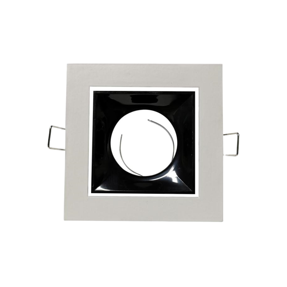 Aro Quadrado Downlight Branco+Preto Orientável para Lâmpadas GU10 em Alumínio