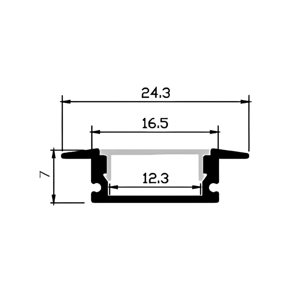 Perfil de Alumínio Cinza/Preta p/ Encastrar c/ Difusor 2 Metros LED7