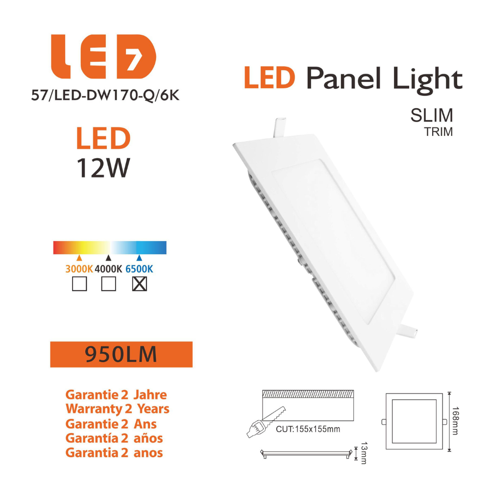 Painel Led Quadrado Encastrar 12W 950lm LED7