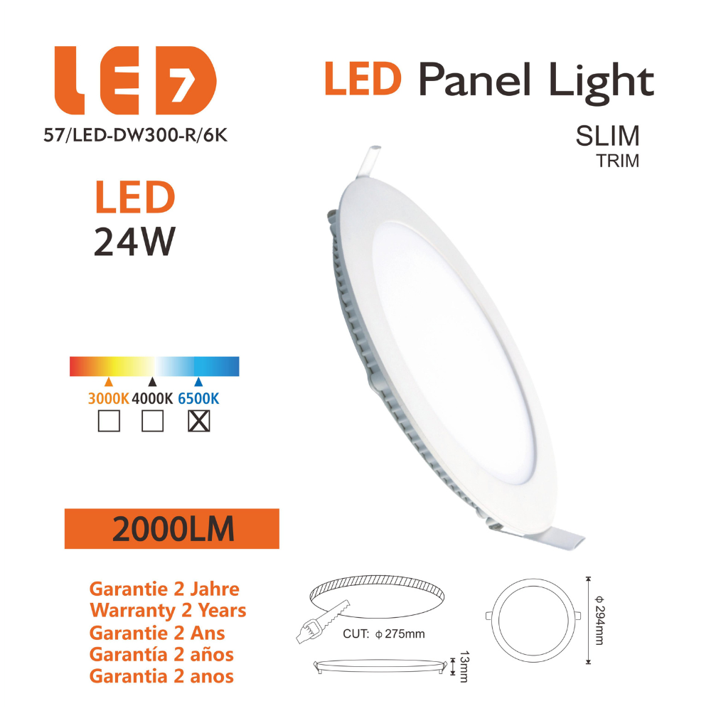 Painel Led Redondo Encastrar 24W 2000lm LED7