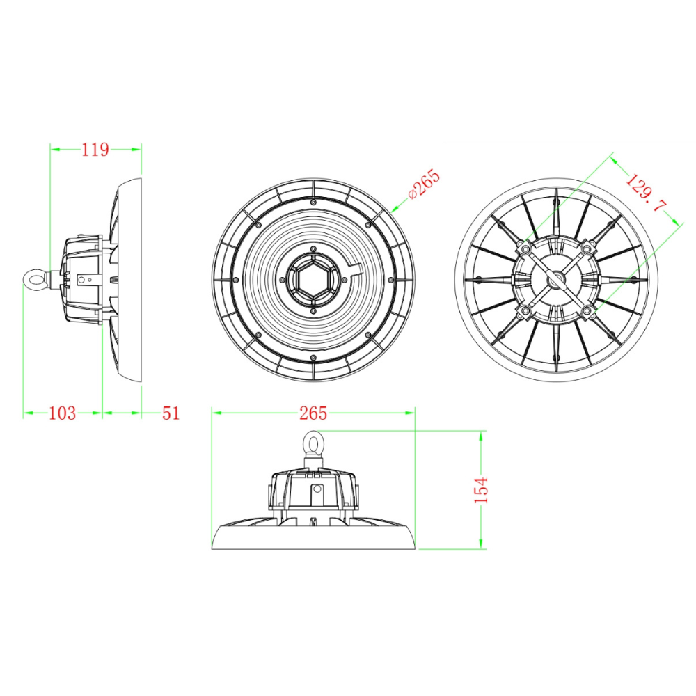 CAMPÂNULA LED 100W 15000LM 5000K IP65 C/ CHIP PHILIPS LED7