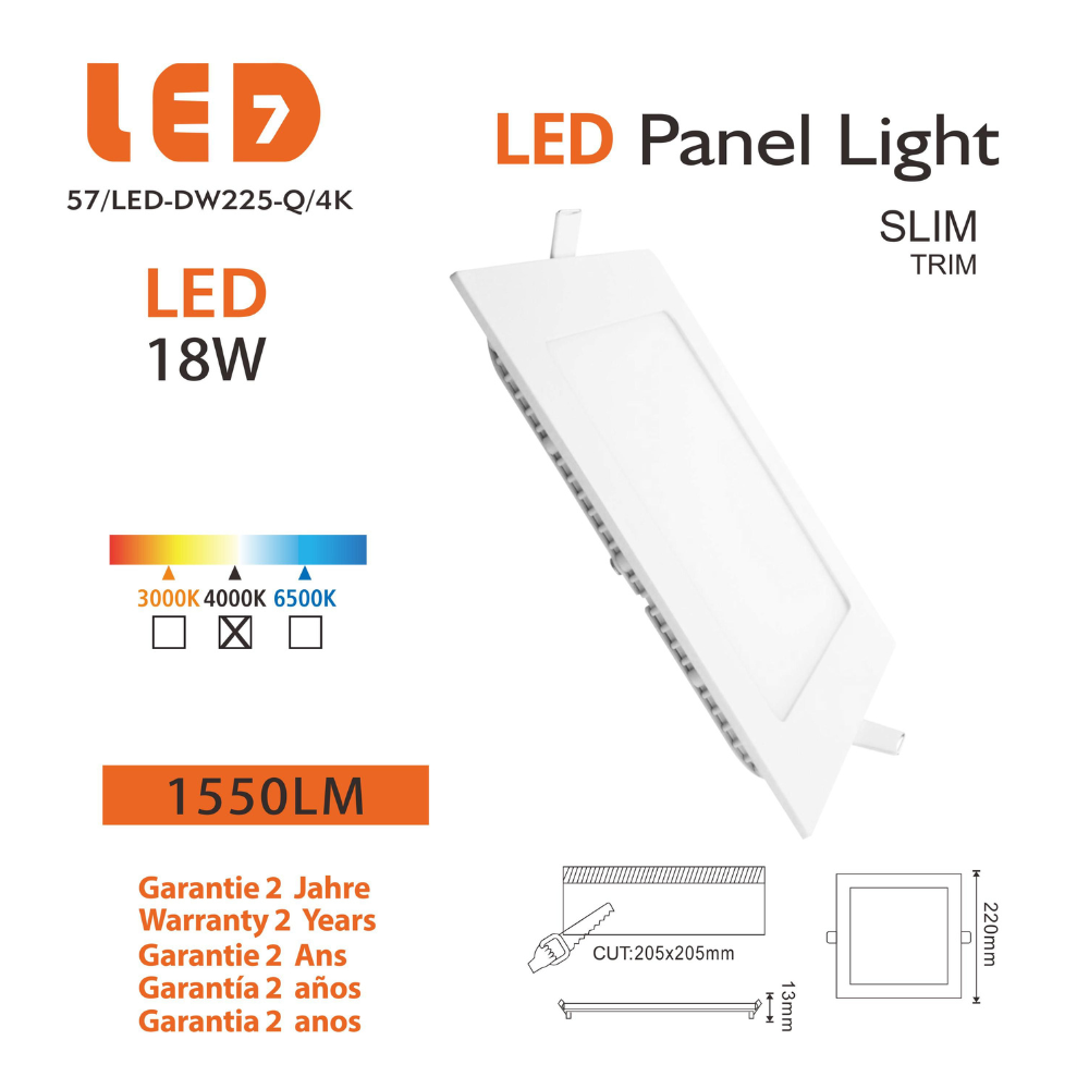 Painel Led Quadrado Encastrar 18W 1550lm LED7