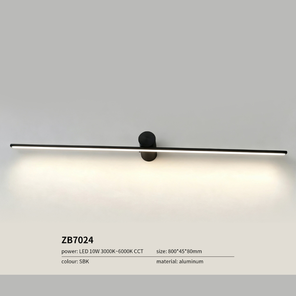 Aplique de Parede LED Linear Para Espelho 10W CCT Preto LED7