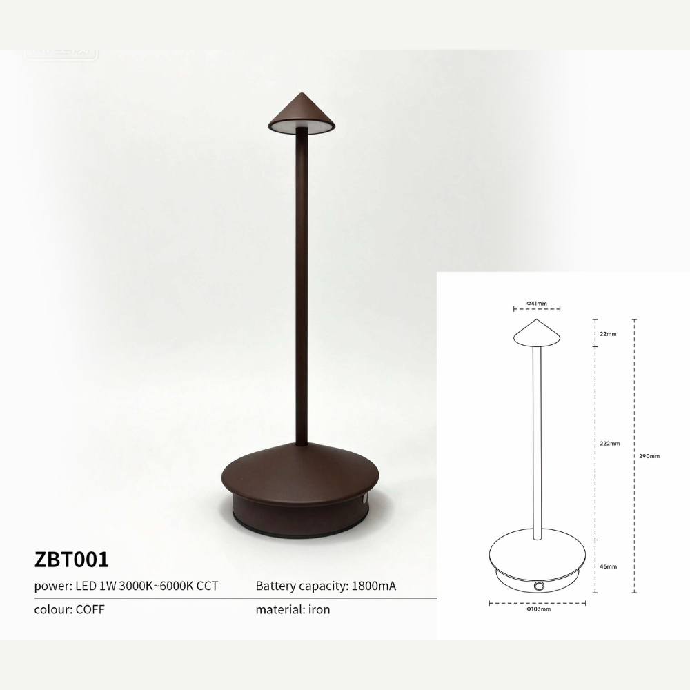 Mini Candeeiro de Mesa CCT 1W Castanho Recarregável LED7