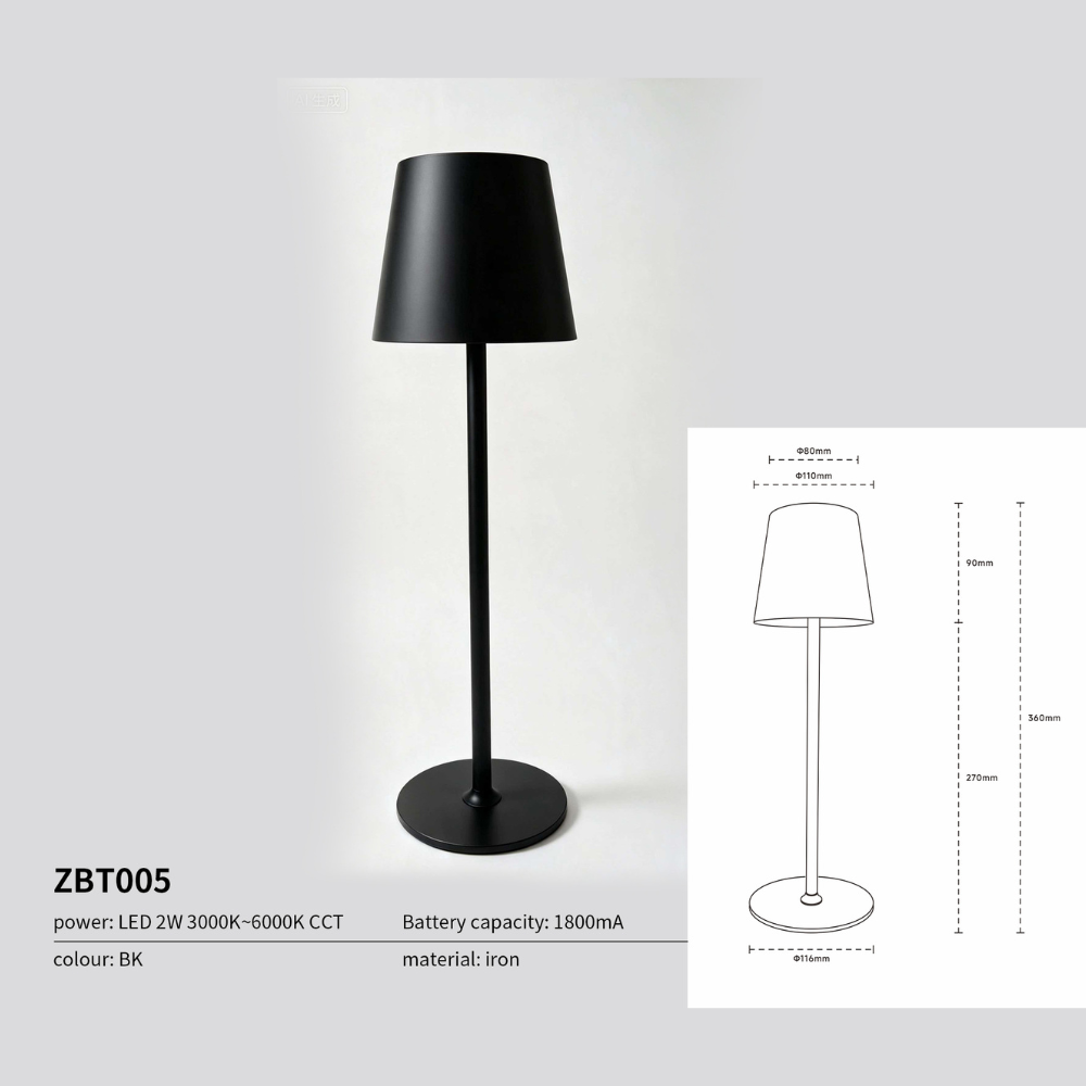 Candeeiro LED de Mesa 2W Preto CCT Recarregável LED7