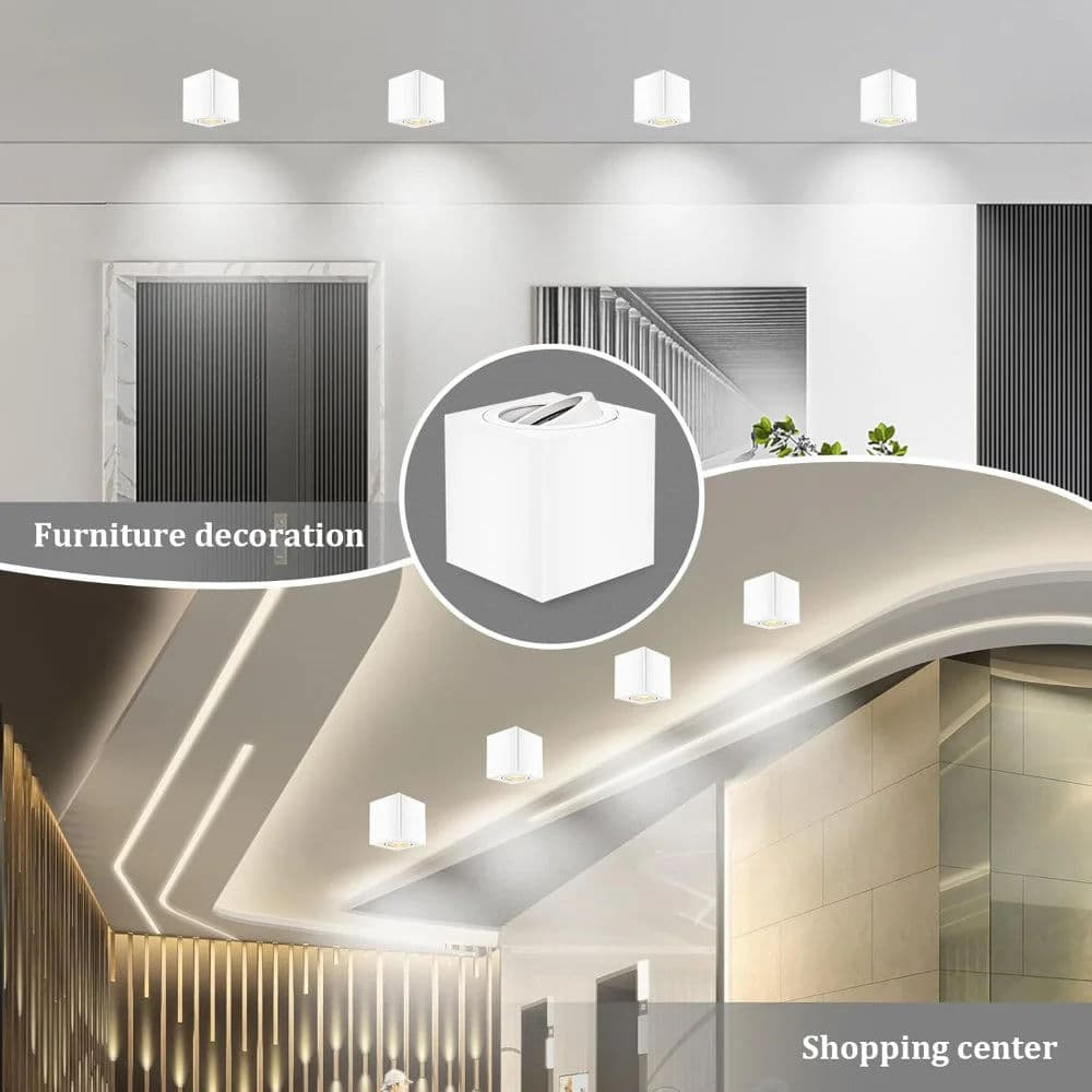 Aplique de Teto Quadrado Alumínio Branco P/ Lâmpada GU10 LED7