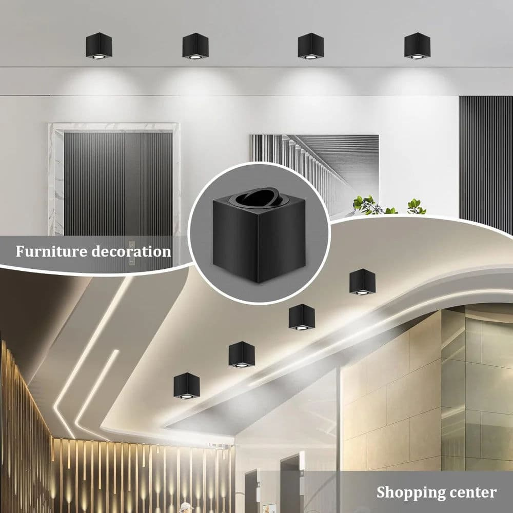 Aplique de Teto Quadrado Alumínio Preto P/ Lâmpada GU10 LED7