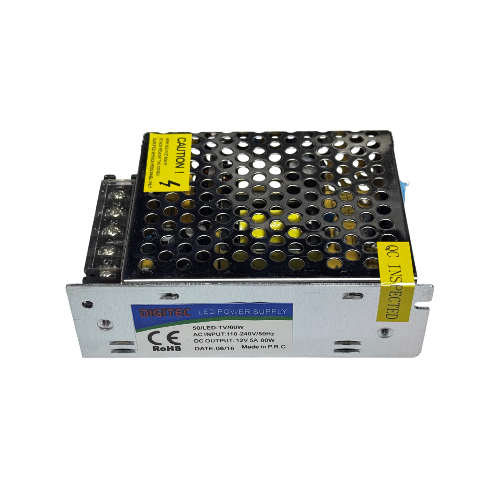 Driver/Transformador P/ Fita LED 12V 60W 5A IP20 DIGITEC