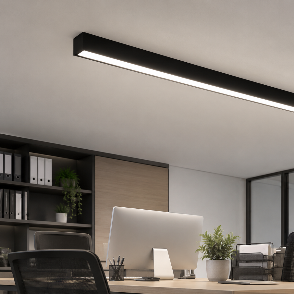 RÉGUA LED PARA ESCRITÓRIO SEM CABO DE SUSP. PRETA 48W 4800LM CCT 1,20M IP20