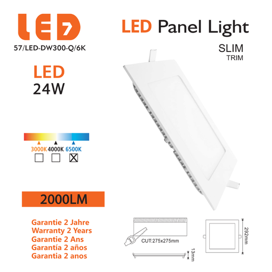 Painel Led Quadrado Encastrar 24W 2000lm LED7