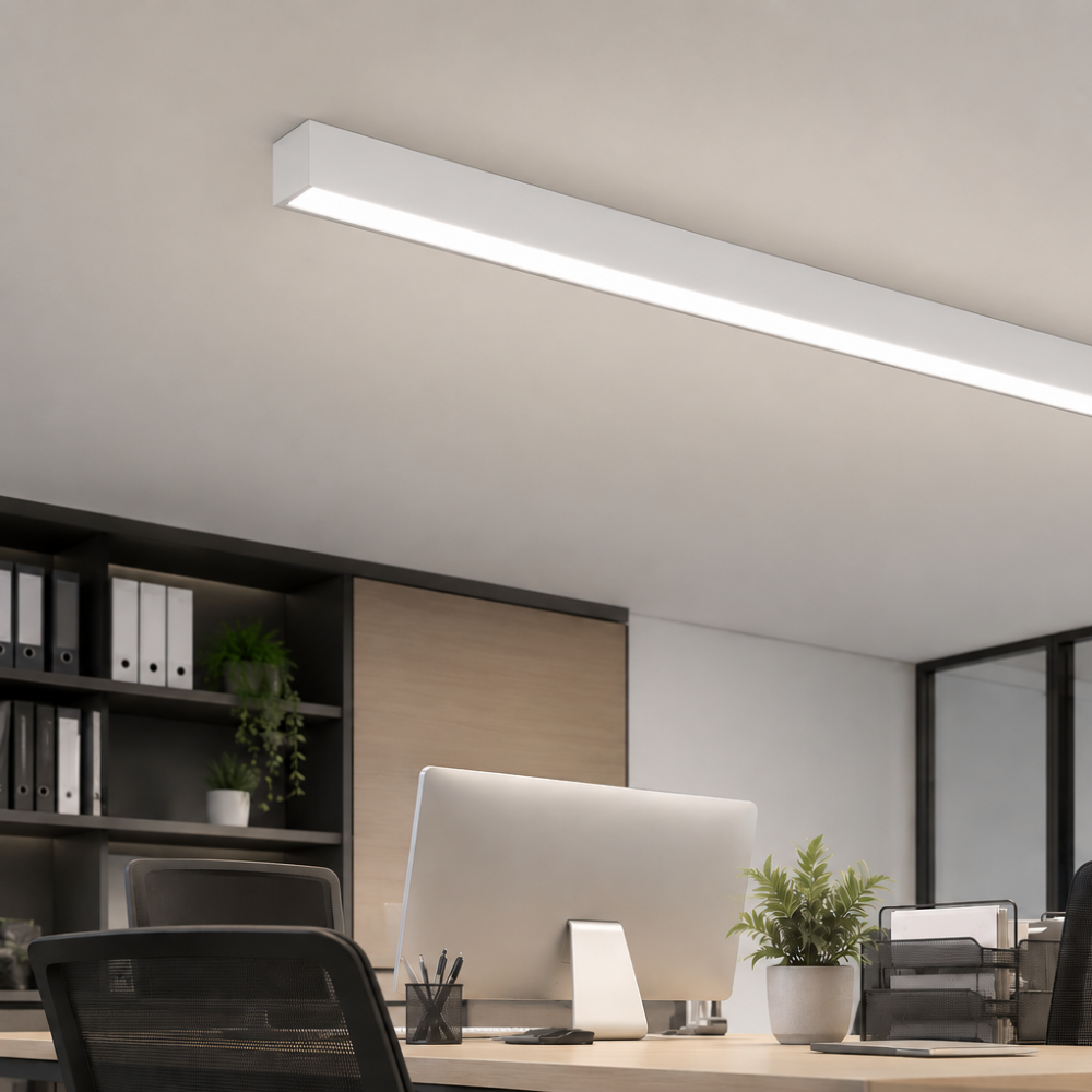 RÉGUA LED PARA ESCRITÓRIO SEM CABO DE SUSP. BRANCA 48W 4800LM CCT 1,20M IP20