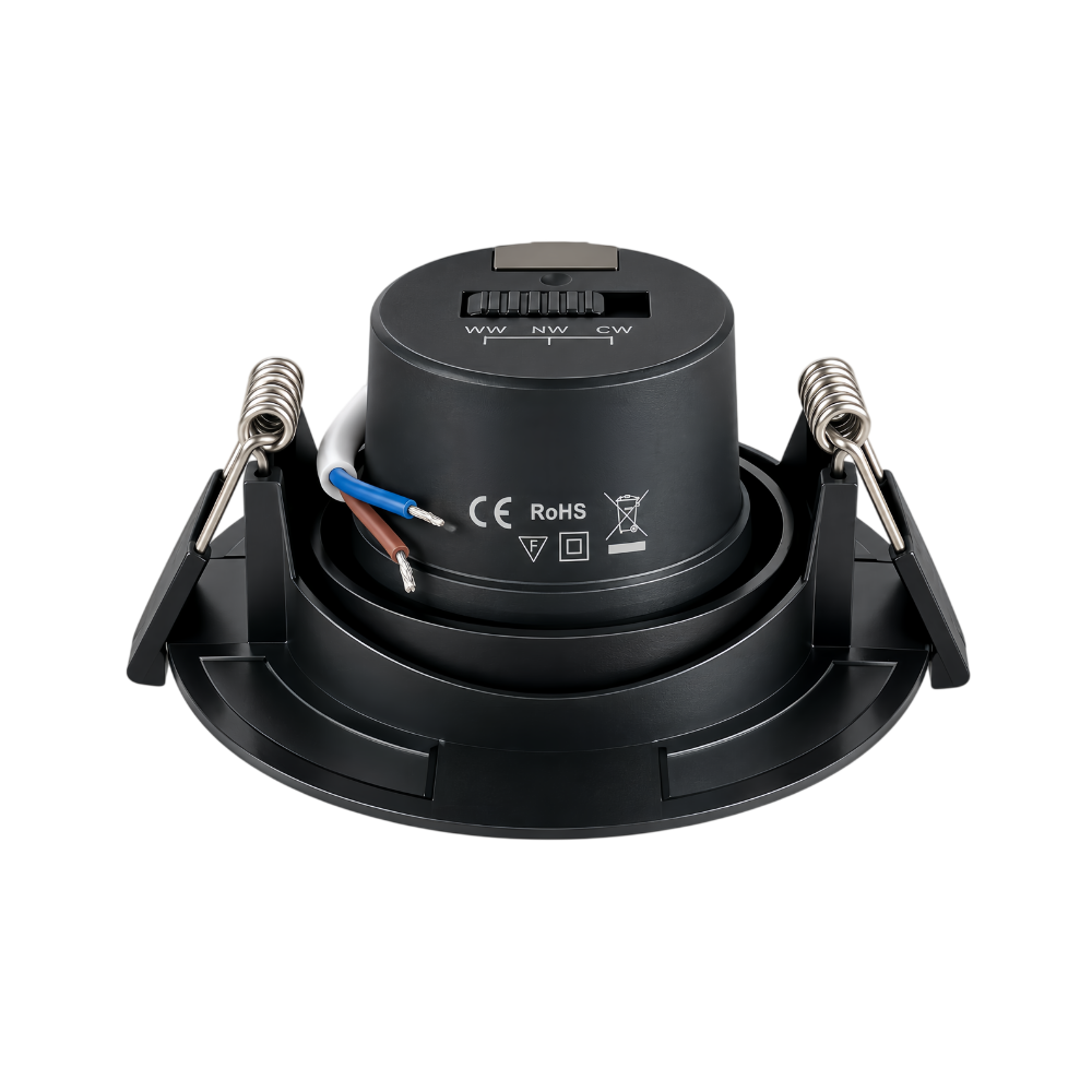 Downlight LED Redondo 7W Preto CCT 560lm Ø70mm
